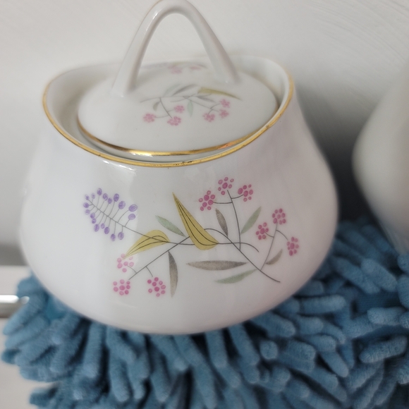 RARE. Bavaria Fine China Sugar and Creamer with Lid. Floral, White with Gold Set - Picture 2 of 16